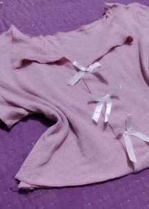 **SALE** Y2K Sweetheart Blush Bow Crop Top