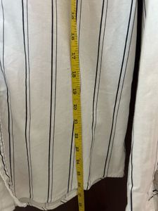 White &amp; Black Striped Casual Shirt – Size-M