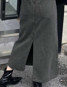 Vintage Wash Denim Maxi Skirt