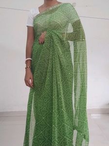 Lime Green Bandhani Saree