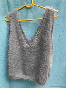 Grey Fuzzy Sleeveless Top
