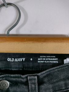 Old Navy Charcoal Color Straight Distressed Jeans