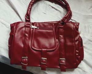 Red Faux Leather Handbag