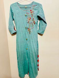 See Green Hand Embroidered Kurta