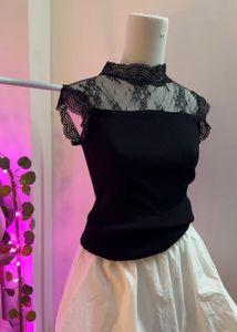 Lace Trim Ribbed Knit Top