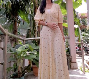 Cottage Core Yellow Cherry Printed Dress (Made In