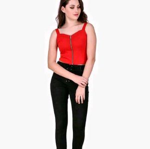 Red Zip-Front Crop Top