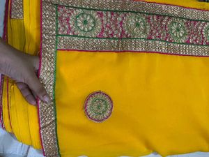 New yellow patches saree