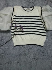 Striped Puff Sleeve Top
