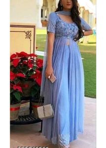 Royal Blue Floral Embroidered Dress