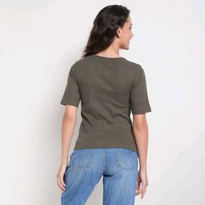Olive Ribbed Henley Tee