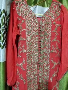 Red Embroidered Kurta Set