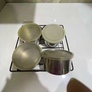 4 Steel Container With Matel Tray