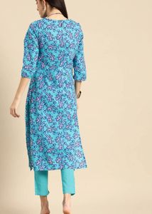 Woman blue cotten kurta set