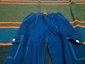Blue Flared Cargo Pants
