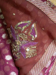 Red &amp; Gold Georgette Banarasi Dotted Saree