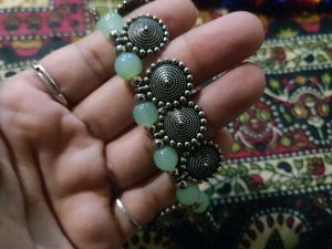 Green Beaded Oxidised Necklace