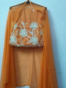 Festive Orange Embroidered Suit Set l Unstitched