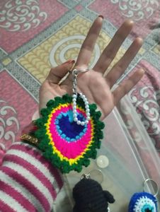 Peacock Feather Crochet Keychain