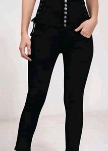 High-Waisted Black Corset Jeans 10 Button