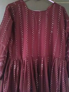 Coffee Brown Anarkali Suit 3 pc Set