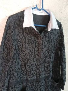 Trendy Ladies Fashion Lace Mini-Dress Black