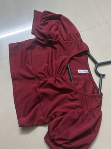 Burgundy Puff Sleeve Crop Top