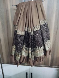 Brown &amp; Gold Embellished Fabric