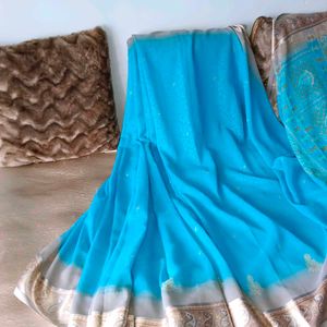 🛍️ Synthetic Sky Blue Saree⭐⭐⭐⭐⭐
