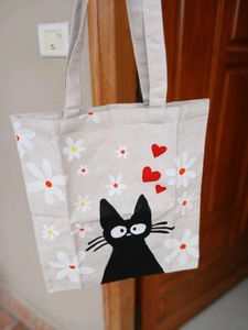 Cat Print Tote Bag| handpainted