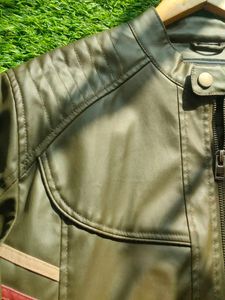 Fine Grain Leather Olive Green Racer Jacket