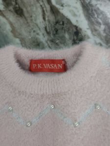 Pink Fuzzy Pearl Embellished Woolen Top