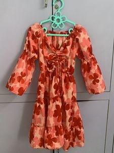 Red Korean Short Floral Dress