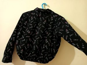 Women  Black Printed Shirt Style Top
