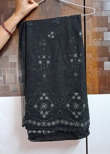 Elegant Black Embroidered Saree