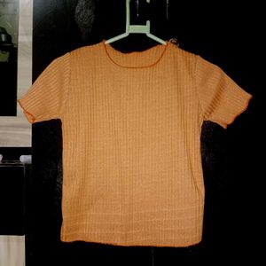 Cute Orange Ribbed Short Sleeve Top