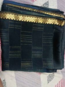Black Striped Saree with Gold Border