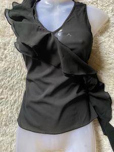 Y2K Black Ruffle Top