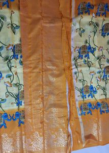 Yellow Elephant Print Saree