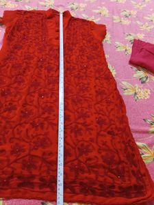 Red Embroidered Kurta