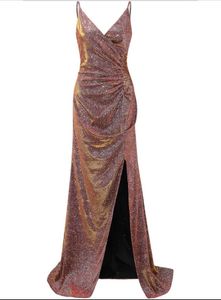 Women&#39;s Ruched Sequin Gowns Sexy Spaghetti Straps