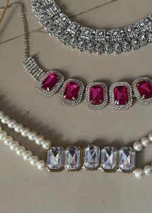 Necklace Set - Silver, Pink, and Pearl Moti🦋🩷