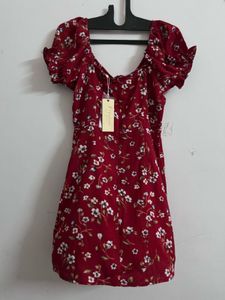 Floral Print Red Mini Dress,size-S