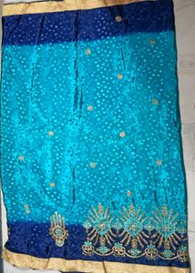 Blue &amp; Gold Embellished Saree With Blouse