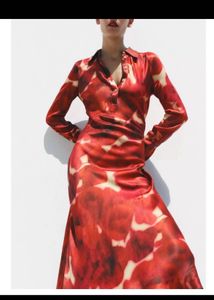 New One Zara Printed Satin Dress Zw Collection