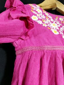 Babyhug Pink Embroidery Printed Dress (Girls)