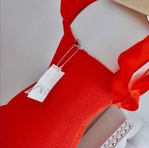 ZARA BRIGHT RED RUFFLED DRESS