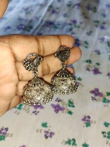 Silver Peacock Jhumka Earrings