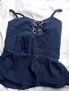 Blue Pinstripe Peplum Tank Top