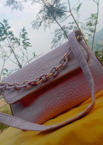 Lilac Croc Embossed Chain Bag